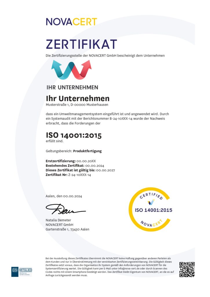 Novacert zertifiziert Sie für die ISO 14001