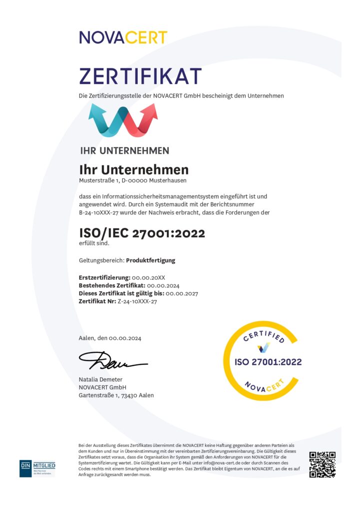 Novacert zertifiziert Sie für die ISO 27001