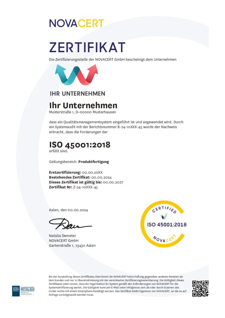 Novacert zertifiziert Sie für die ISO 45001